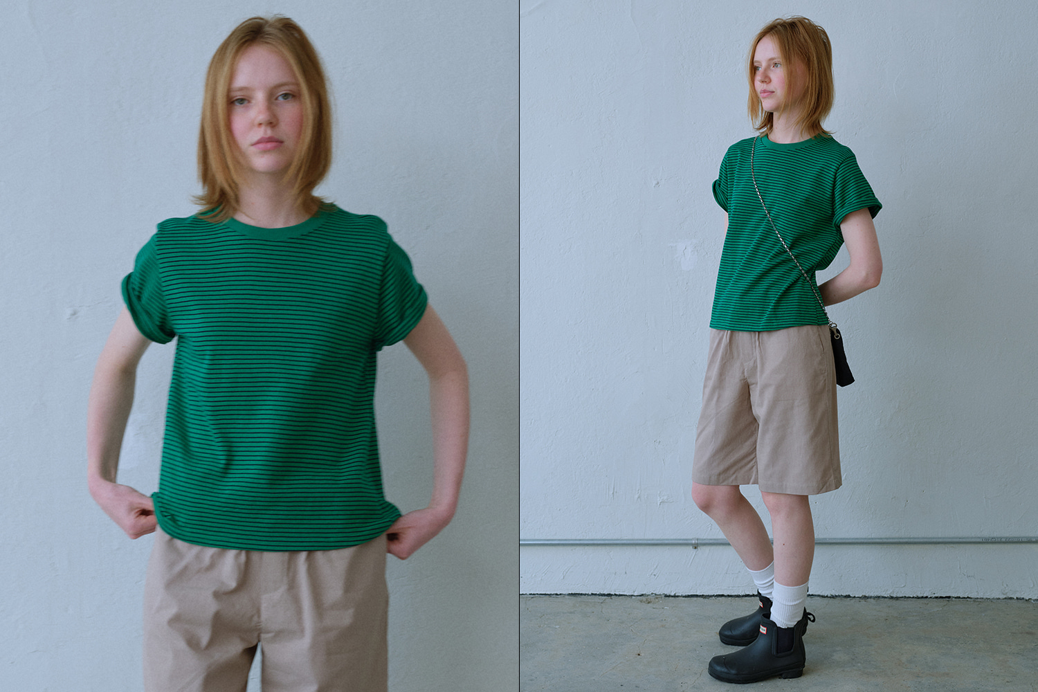 Cotton stripe round t-shirt (green)
