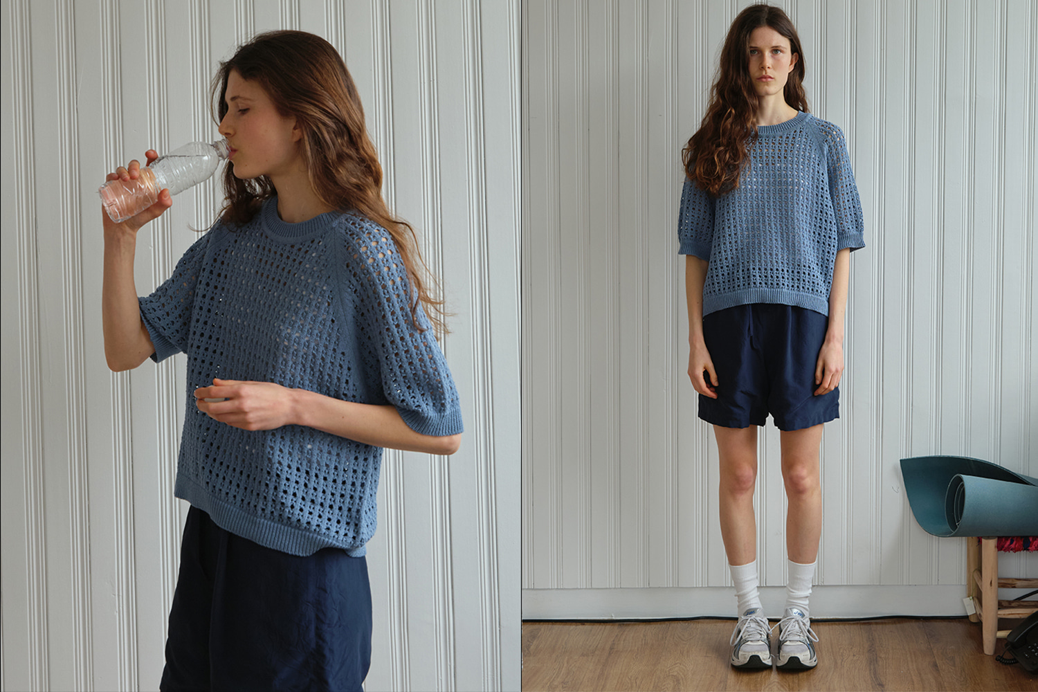 Raglan cotton net knit(blue)