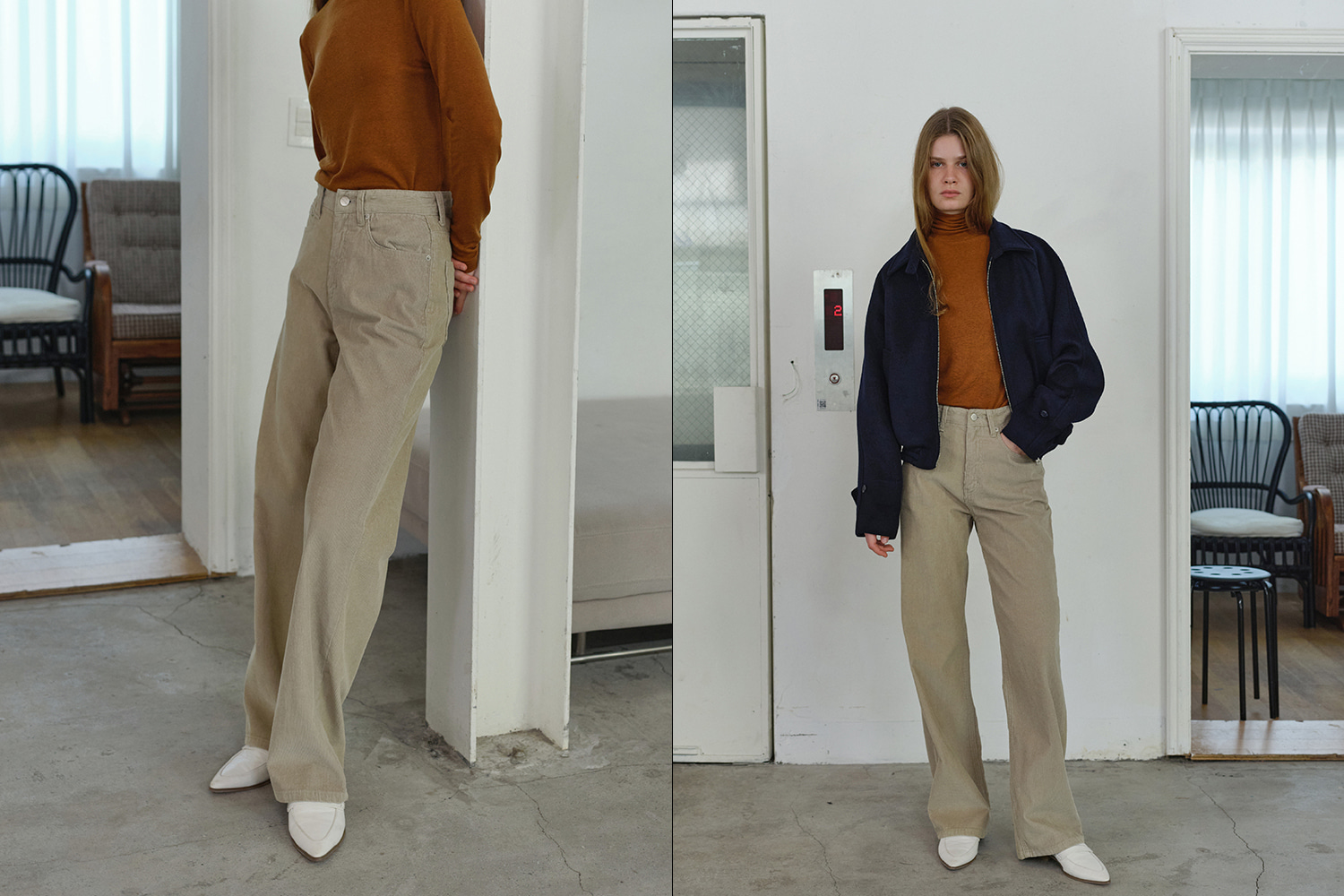 Corduroy wide pants (beige)
