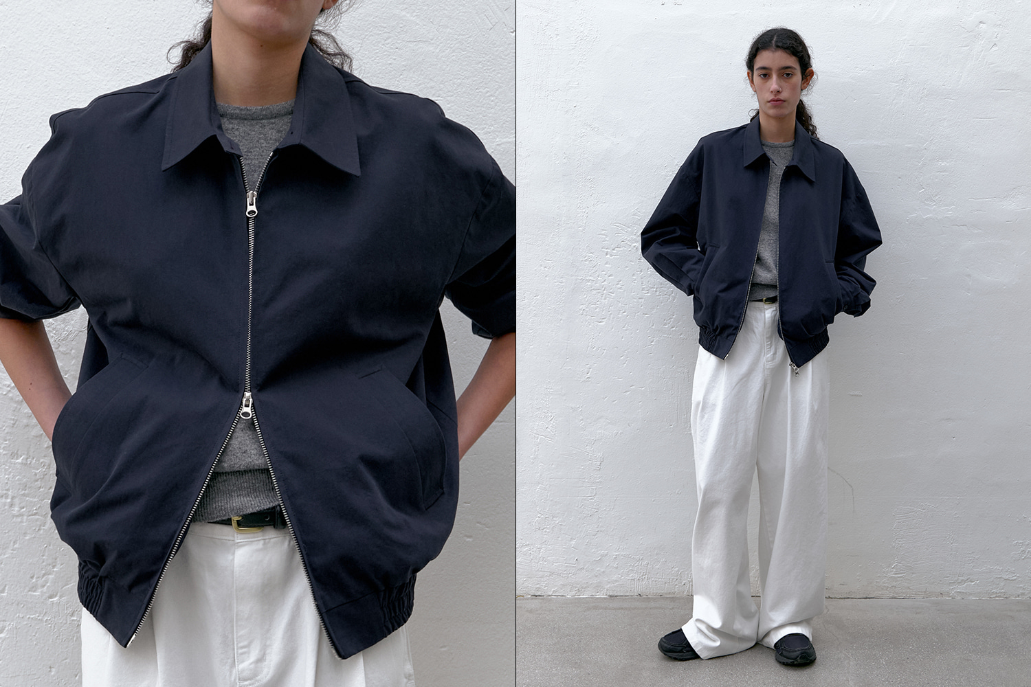 Cotton blouson jacket (navy)