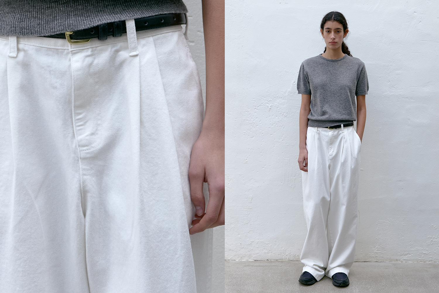 Wide two tuck cotton pants (white)