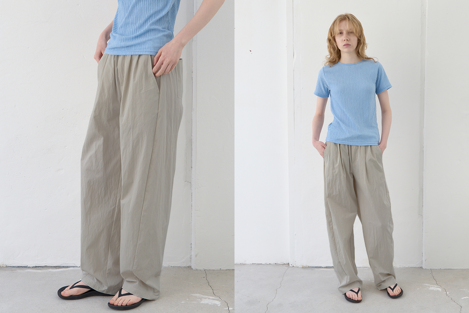 Curved line banding pants (taupe)