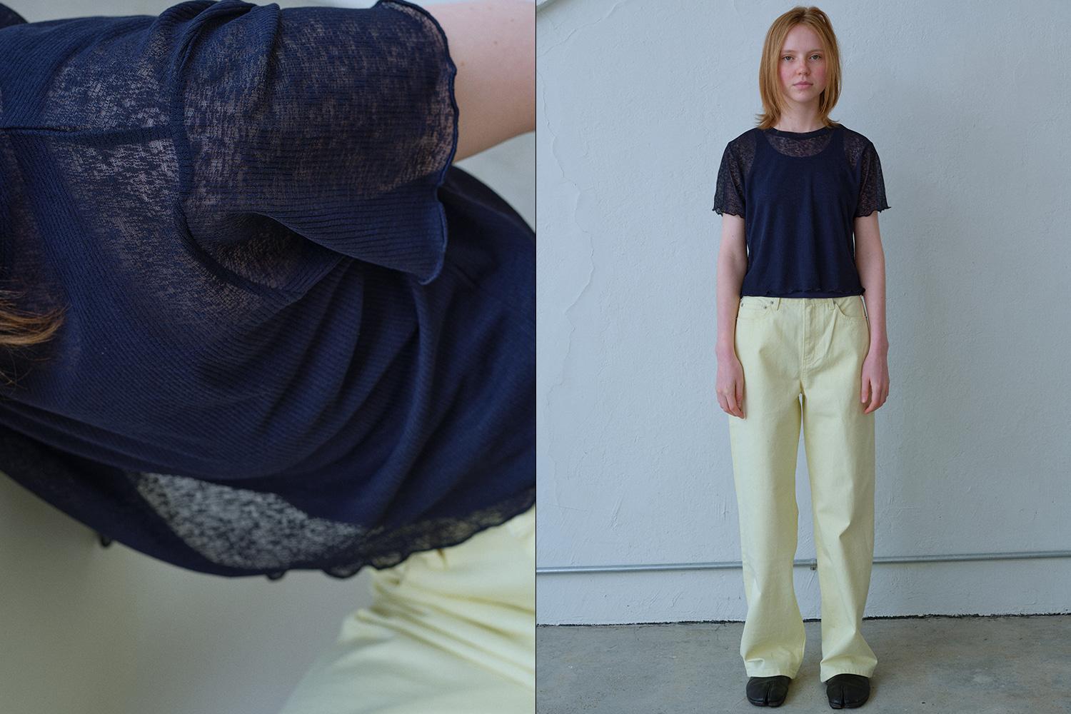 See-through line t-shirts (navy)