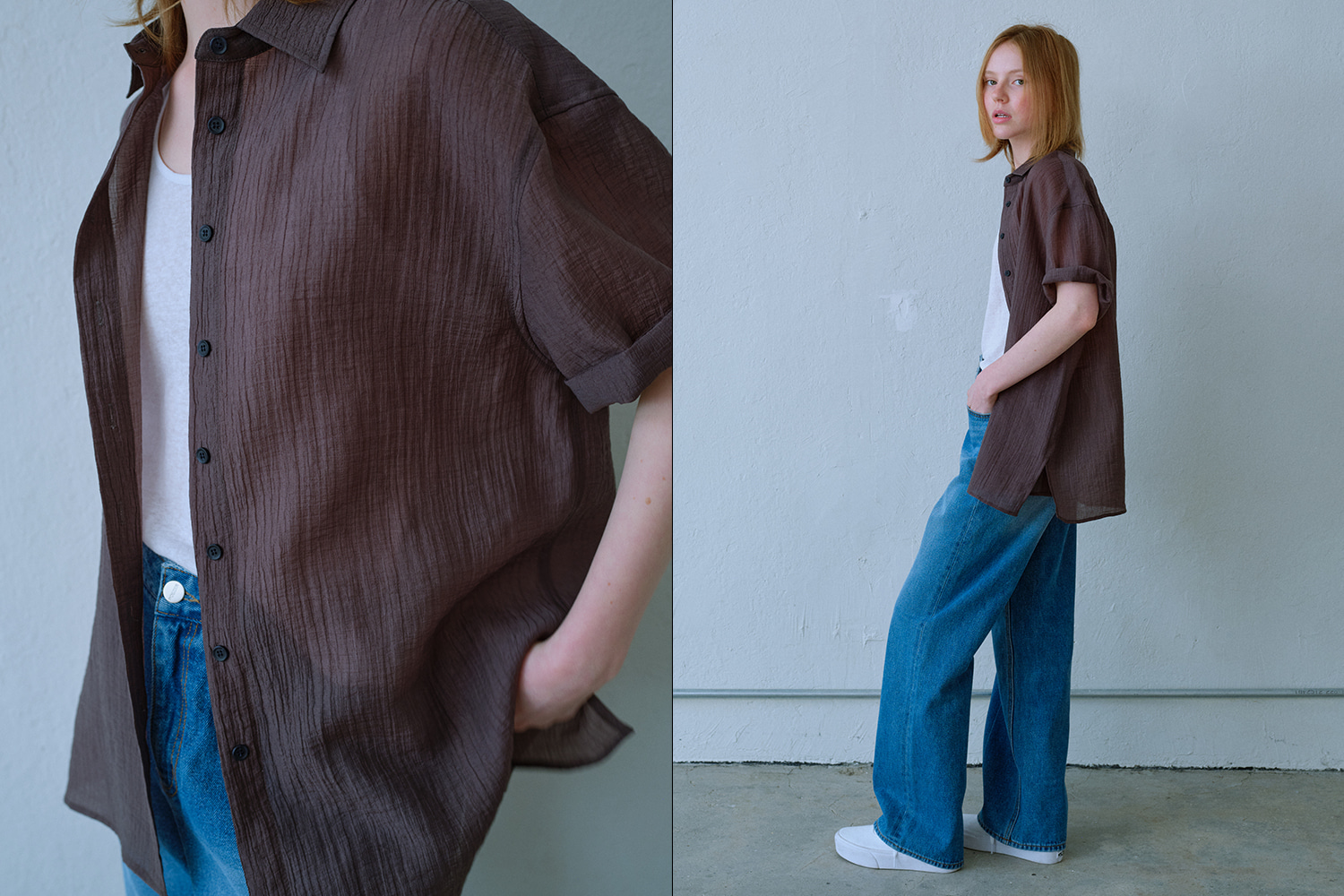 See-through overfit shirt (brown)