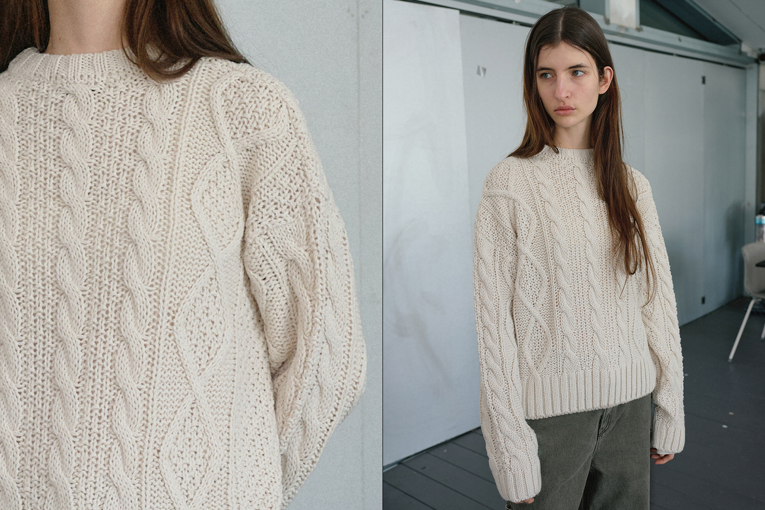 Cable round sweater (ivory)