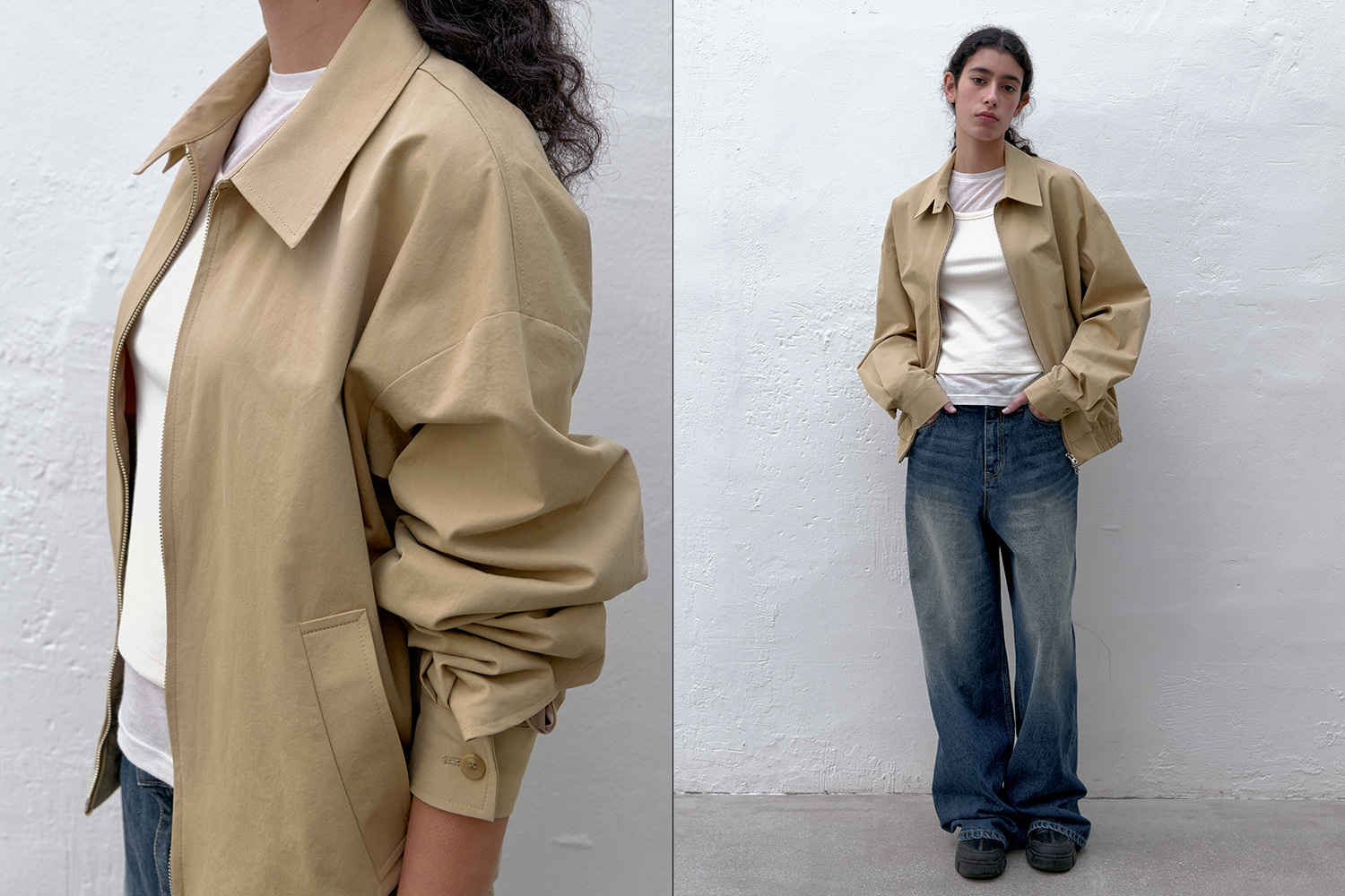 Cotton blouson jacket (beige)
