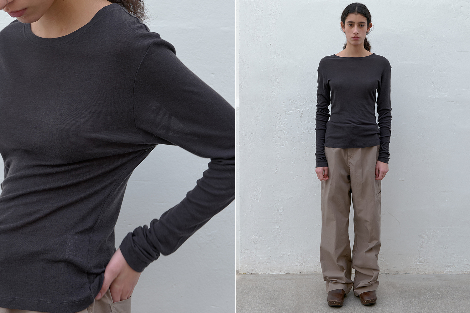 Layered round long sleeve t-shirt (charcoal)