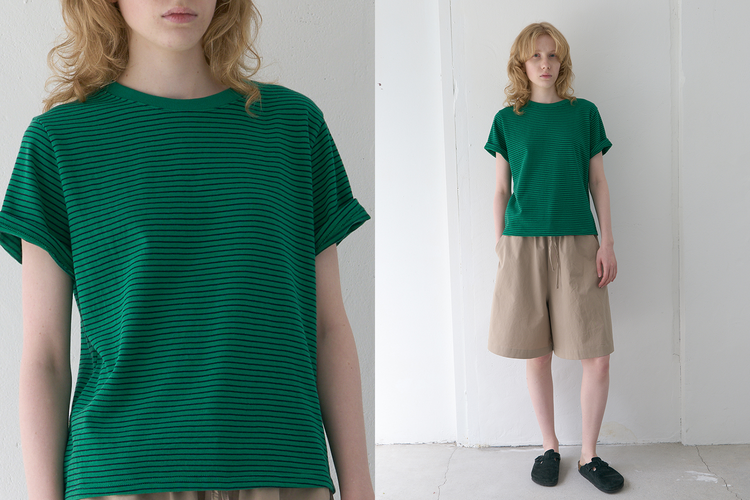 Cotton stripe round t-shirt (green)