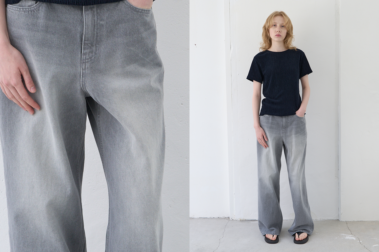 Loose fit denim pants (pale gray)