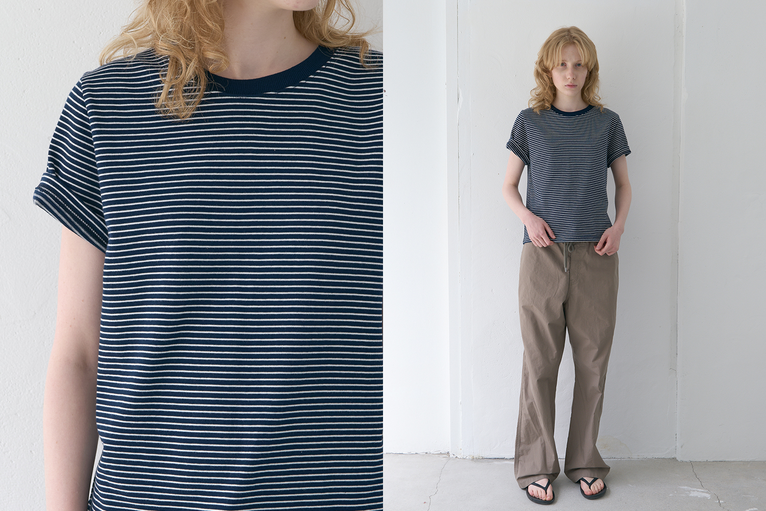 Cotton stripe round t-shirt (navy)