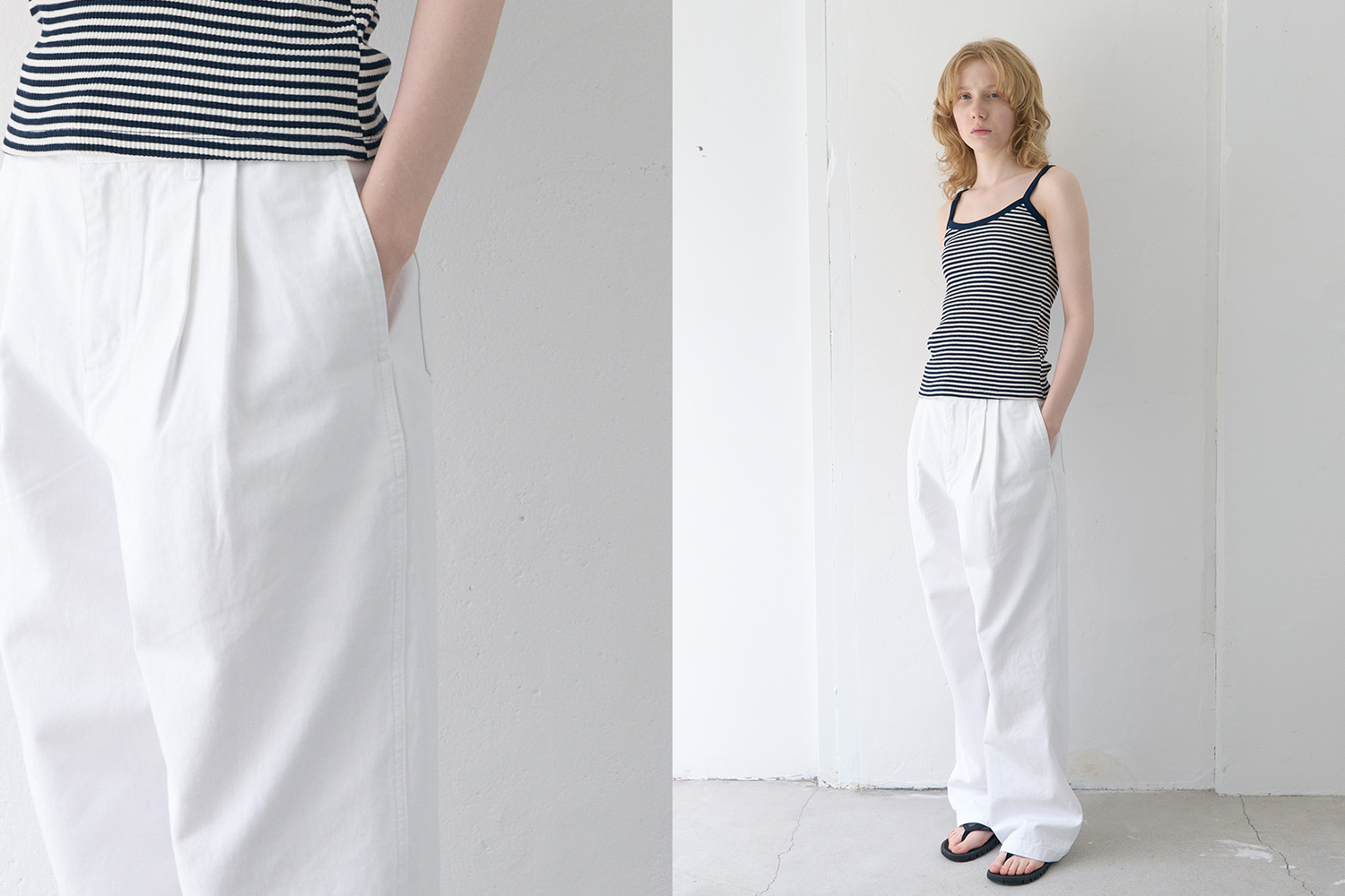Wide two tuck cotton pants (white)