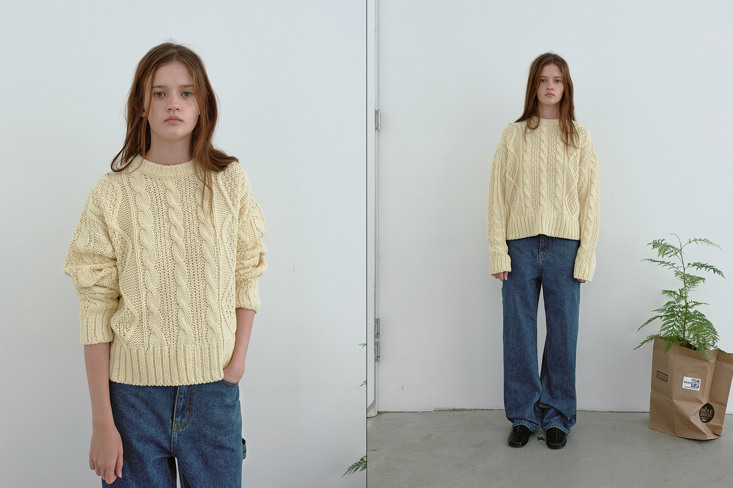 Cable round sweater (lemon)