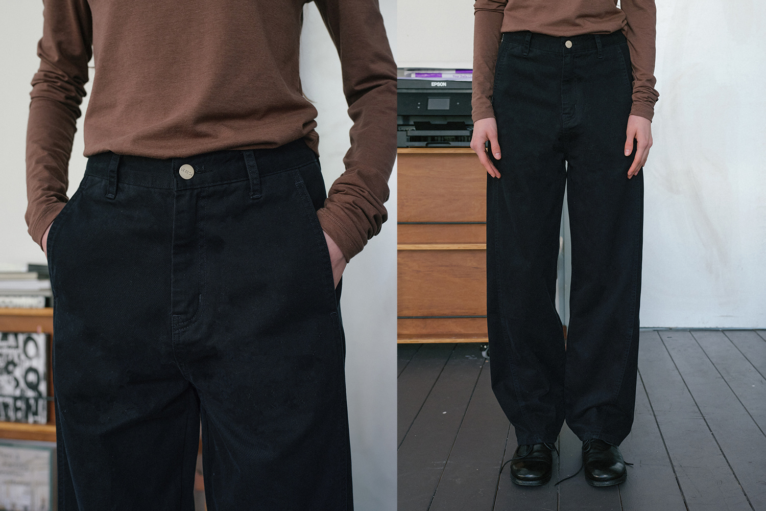 Curved cotton pants (navy)