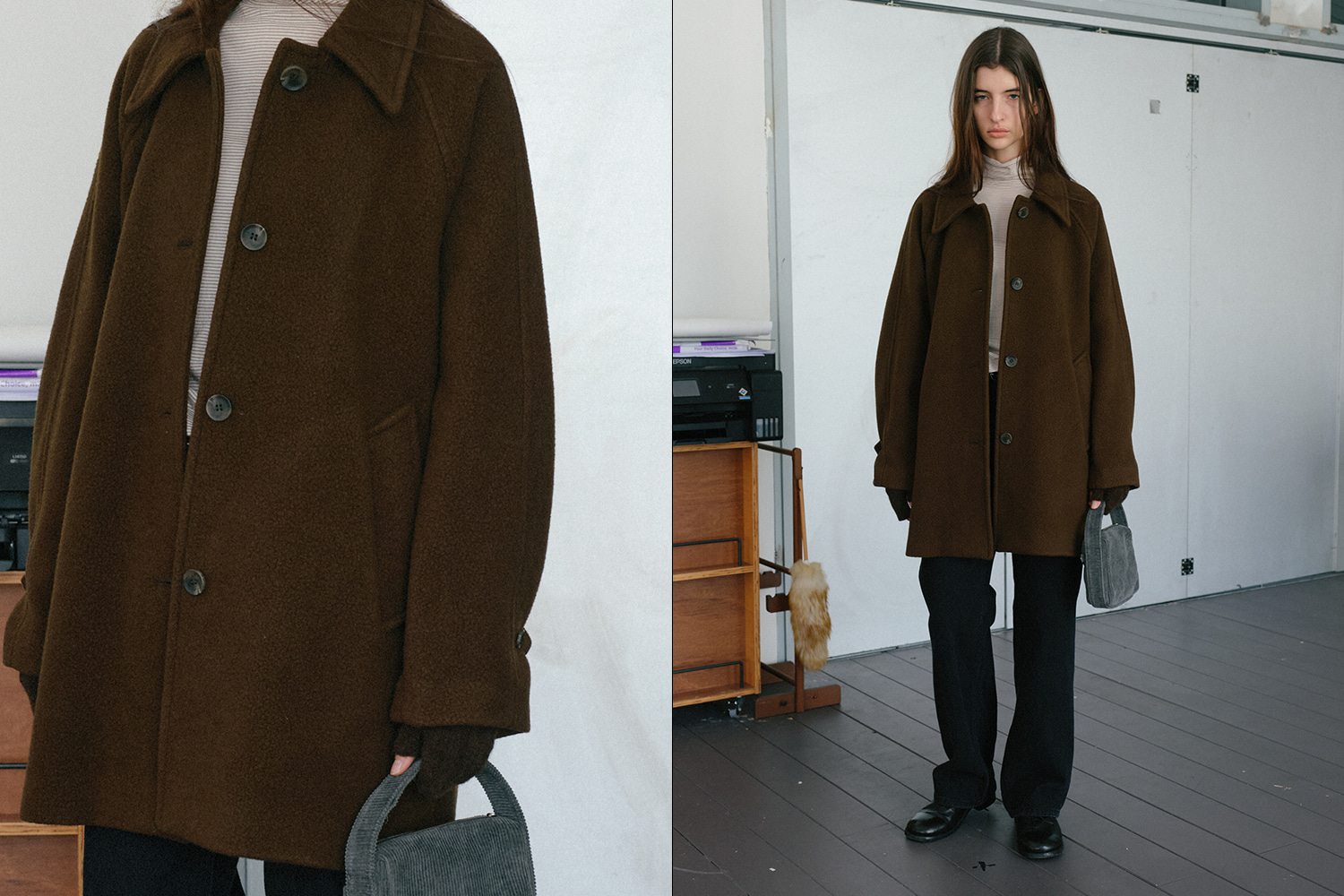 Wool brown half coat