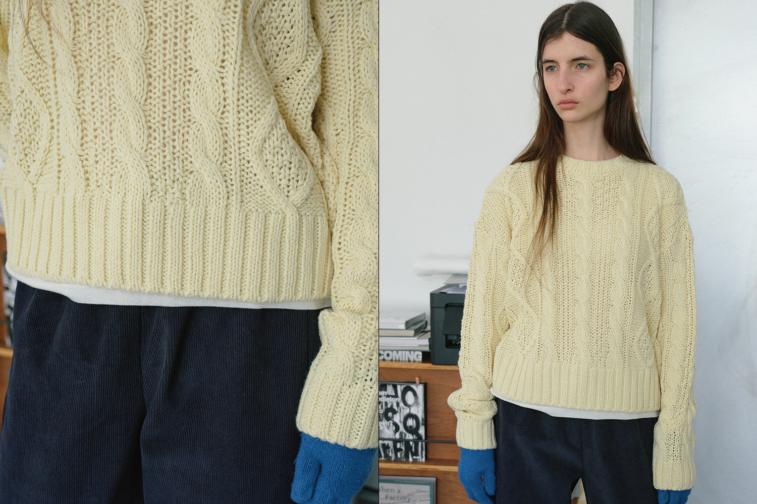 Cable round sweater (lemon)