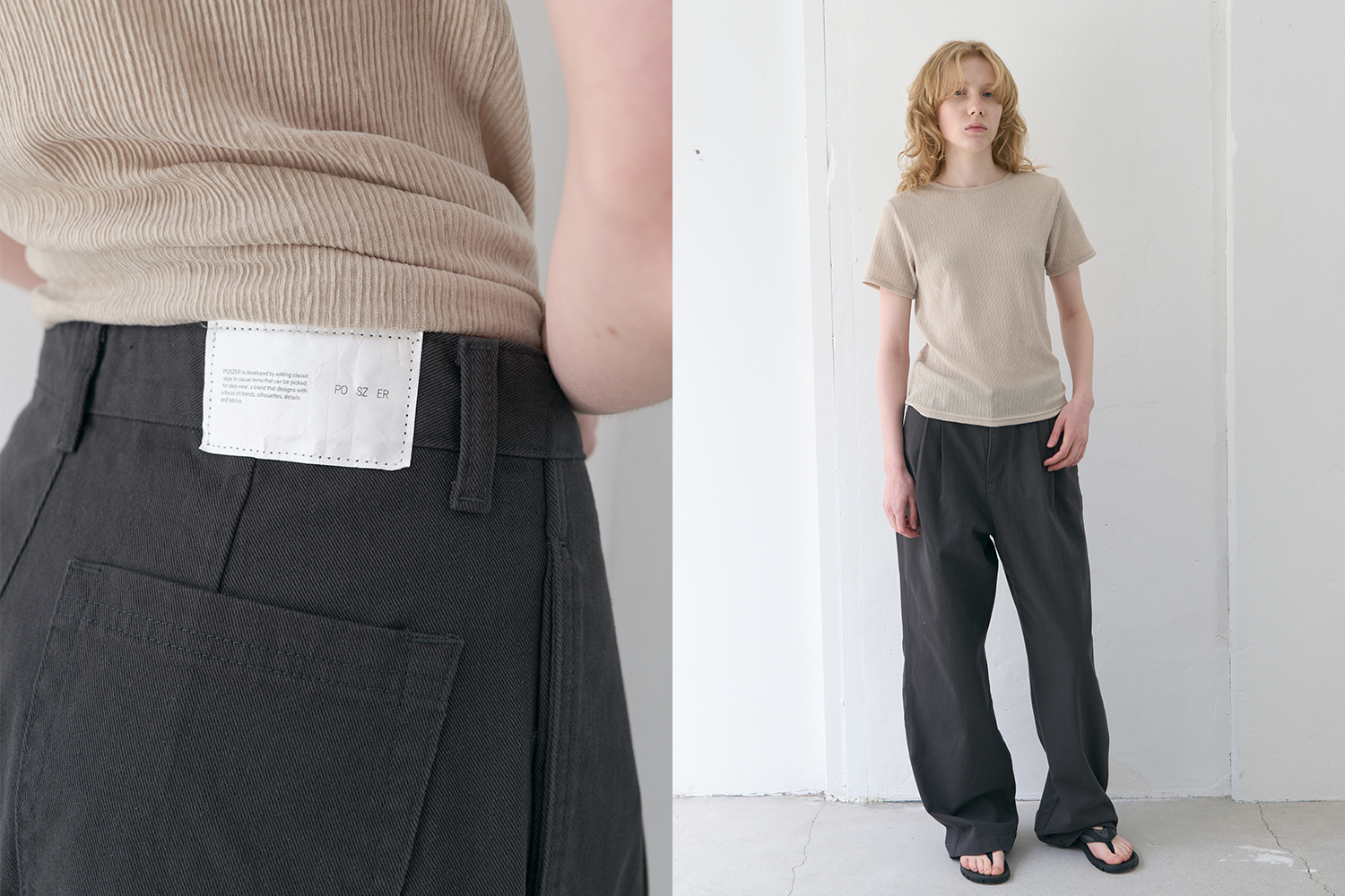 Wide two tuck cotton pants (charcoal)