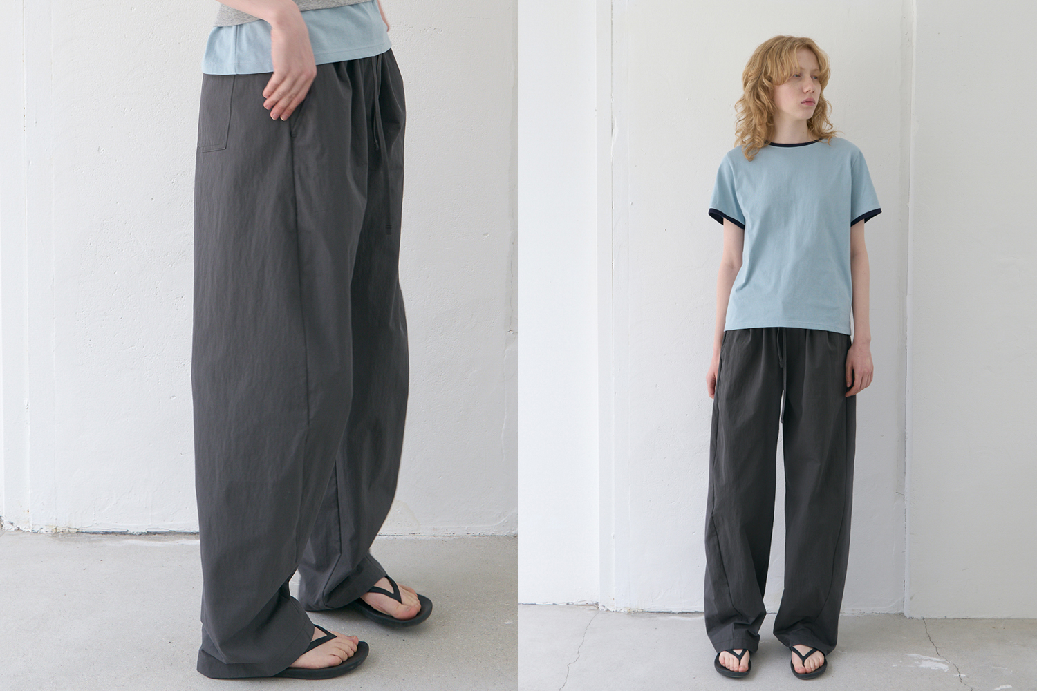 Curved line banding pants (charcoal)